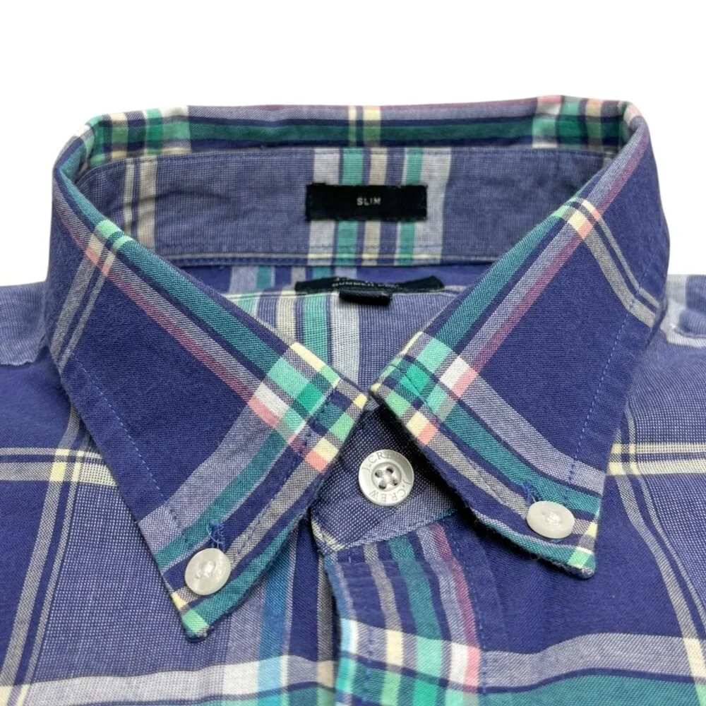 J CREW Blue Summer Plaid Button Collar Long Sleeve Slim‎ Fit Shirt